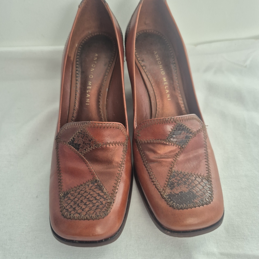 Antonio Melani Brown Snake Print Patchwork Women's Shoes 6.5M